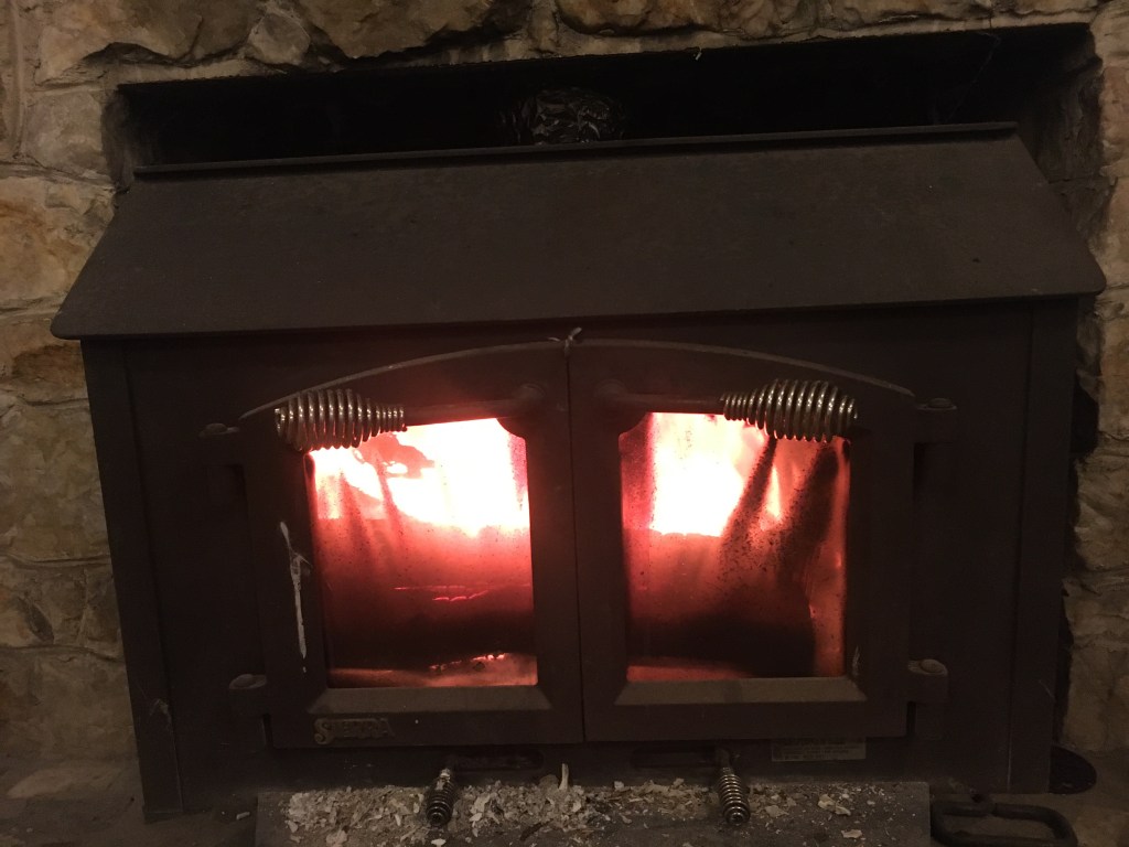 Log burning in living room woodstove