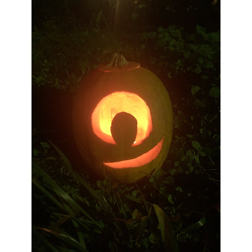 Carved Jack-O-Lantern with "minion" design