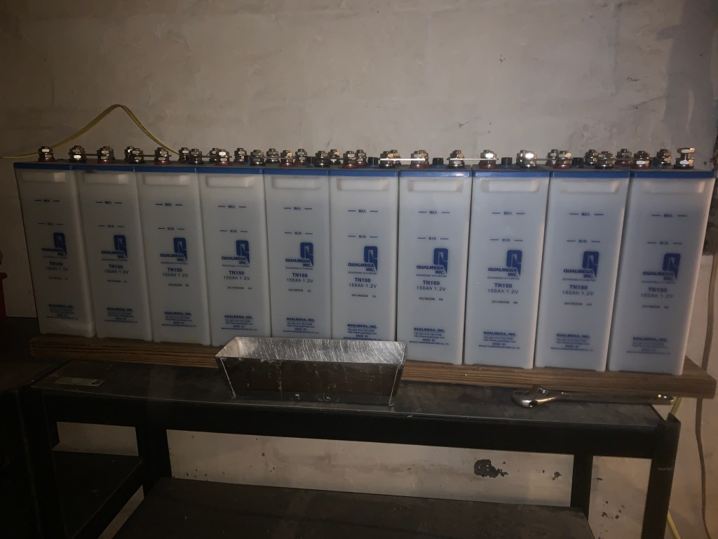 Shelf lined with Nickle Iron batteries